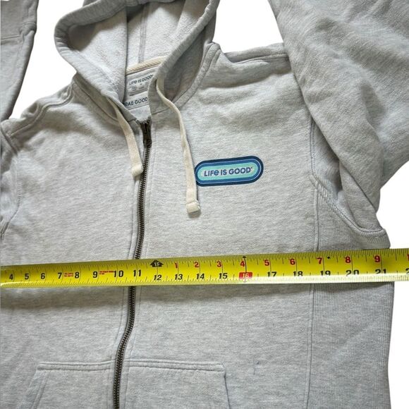 Life is Good Simply True Full Zip Fleece Hoodie Gray Spell Out Womens Medium - Picture 9 of 10